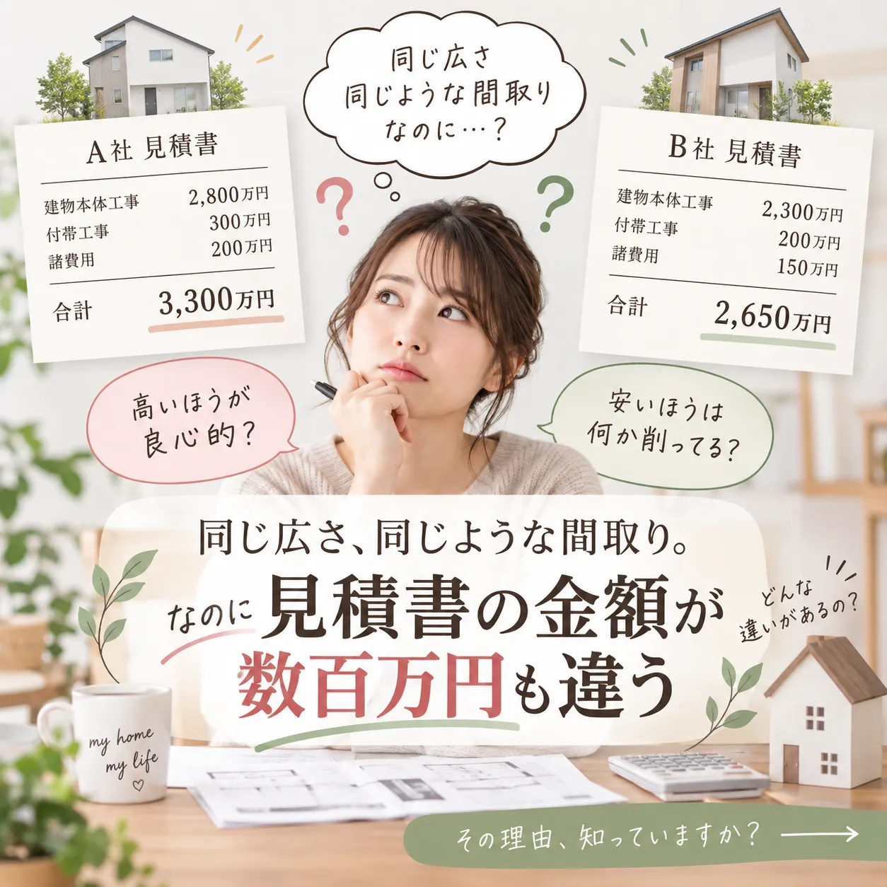 ハウスメーカーと工務店。同じ35坪で、なぜ金額が変わるのか